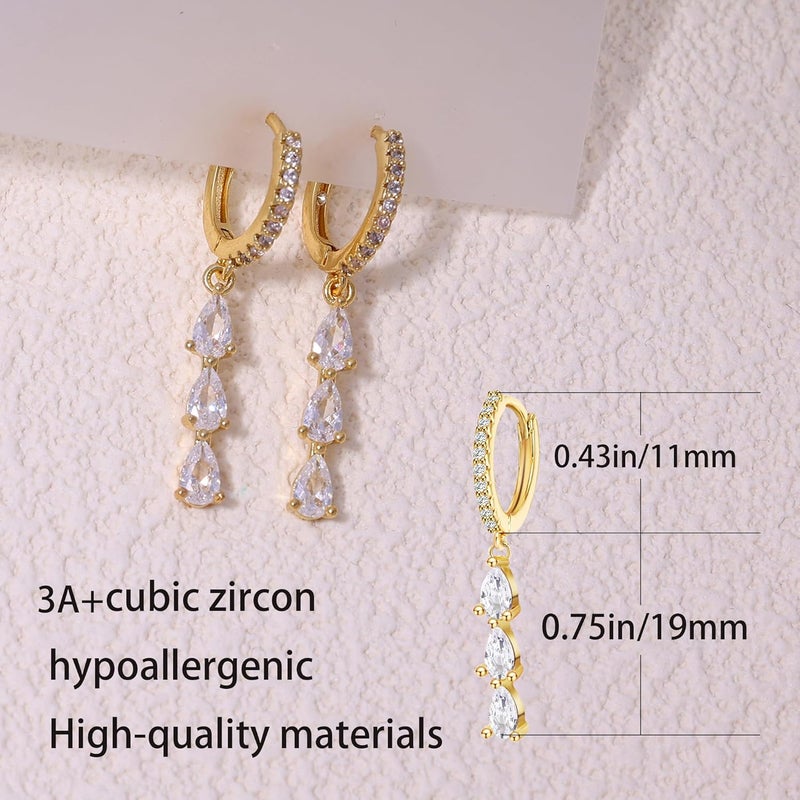 SELFROSE Store Gold Dangle Earrings for Women,Prom Jewelry Dainty Earring 14K Gold Plated Drop Earrings for Women Trendy Hypoallergenic CZ Dangling Earring - Image 4